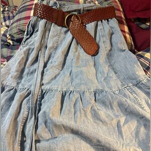 Sundance Blue Midi Dress with Brown Belt